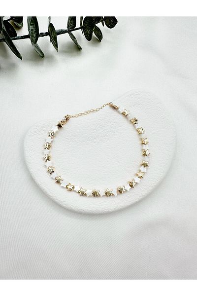 Jerie Star Patterned Anklet - Gold and Pearl Detail