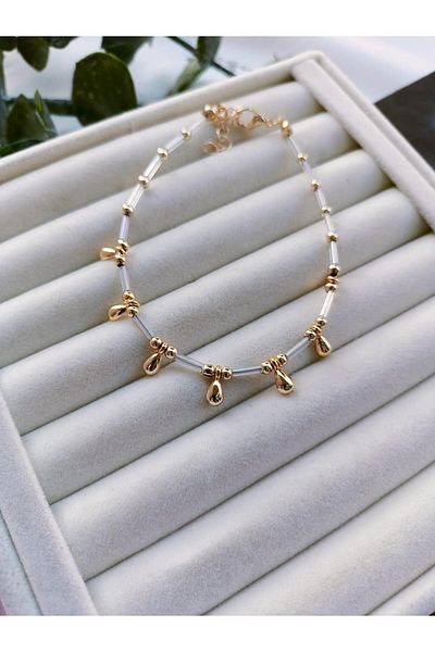 Jerie Crystal Bead Detailed Gold Anklet