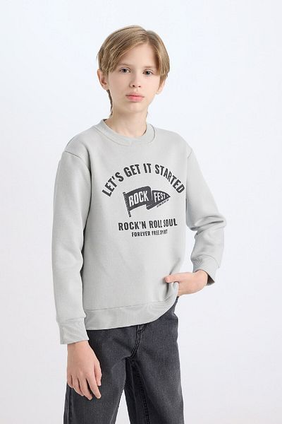 DeFacto Boy's Crew Neck Printed Thick Sweatshirt D4345A824Wn