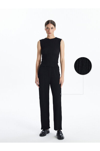 LC Waikiki Black Textured Women's Trousers with Elastic Waist