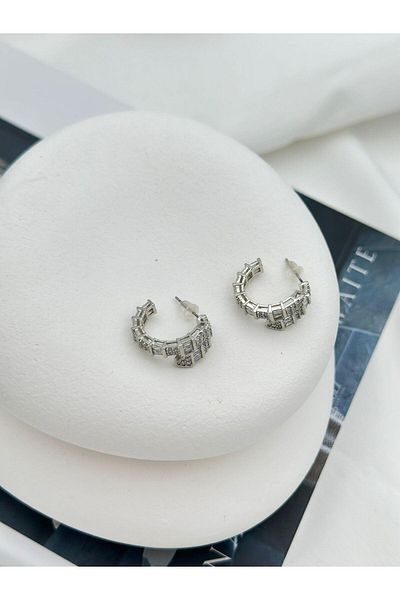 Jerie Gold and Silver Baguette and Zircon Stone Detailed Snake Design Brand Stud Earrings