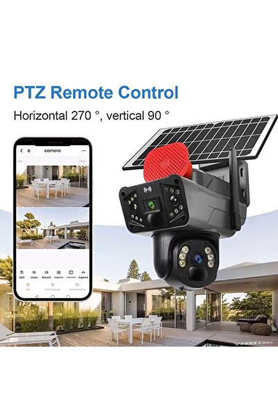 Kadraj Solar Panelli, Güneş Enerjili, SIM Kartlı 4G, 6MP Çift Lensli PTZ Güvenlik Kamerası – Hareket Algıla