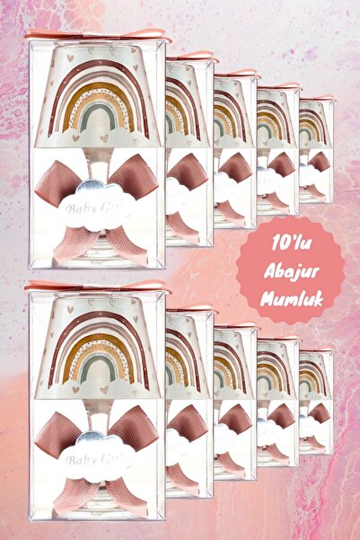 Tiem Concept Hediye Kutulu Kişiye Özel Pudra Gökkuşağı Baskılı Abajur Mum Set...