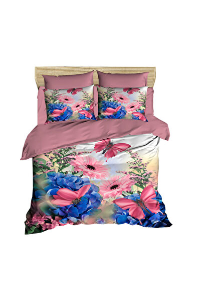 Fabeteks Flowers and Butterflies 3D Digital Double Duvet Cover Set