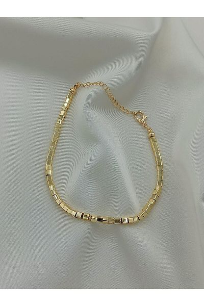 Jerie Gold Cube Plate Brass Plated Anklet