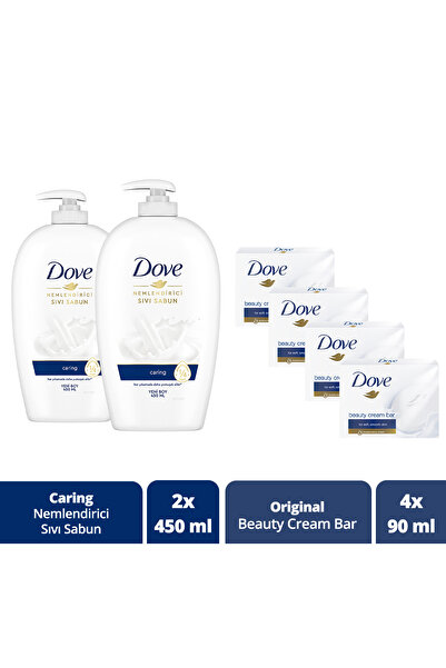 Dove Nemlendirici Sıvı Sabun Caring 450 ml X2 Beauty Cream Bar Original 90 G X4