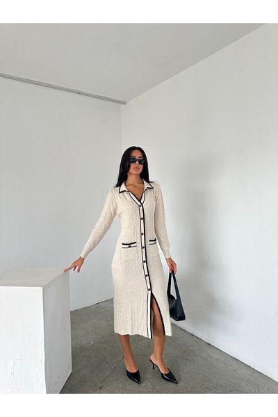 ABBA Πλεκτό φόρεμα Taşa Μαύρο Polo με σχισμή λαιμόκοψη