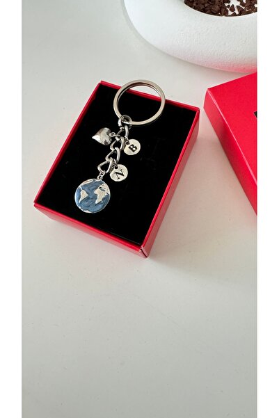 NETA TASARIM Dünya Anahtarlık Metal Kalpli Model 2 Harfli