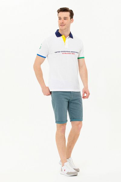 U.S. Polo Assn. Ανδρικό λευκό μπλουζάκι πόλο με λαιμόκοψη 50263393 -VR013