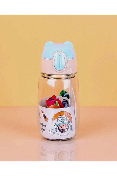 LEON LİFE Colorful Teddy Bear Children's Water Bottle 500 Ml Bpa Free School Water Bottle with Carrying Strap Drip-Free