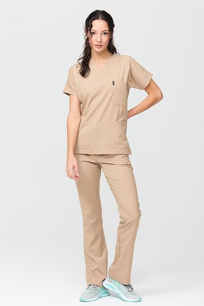 Çatı Medikal Happiness Spaniard - Set de uniforme pentru medic asistentă din lycra bej, uniformă pentru scrub și set chirurgical