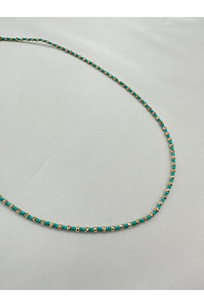 Jerie Gold Dorika Topçuk Detaylı Renkli Boncuk Kolye