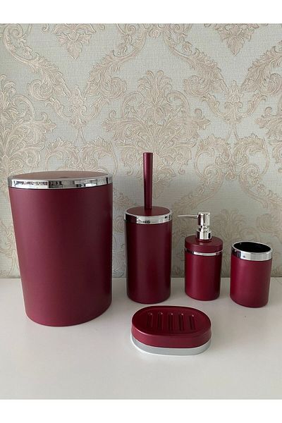 Trend Banyo Mutfak 5 Piece Matte Red Silver Matte Bathroom Set