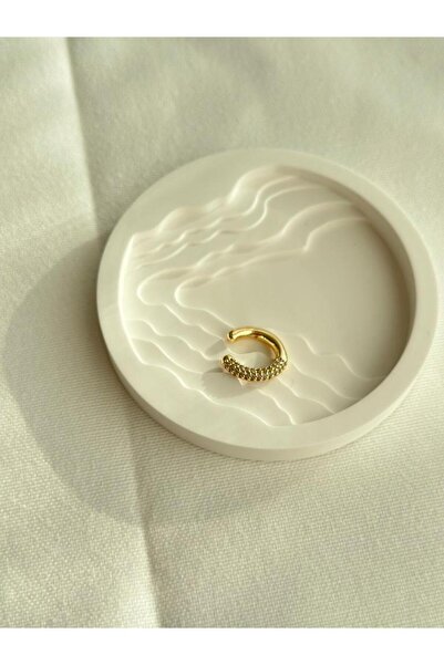 Jerie Special Series Brass Plated Gold Zircon Stone Detailed Round Earcuff Ca...