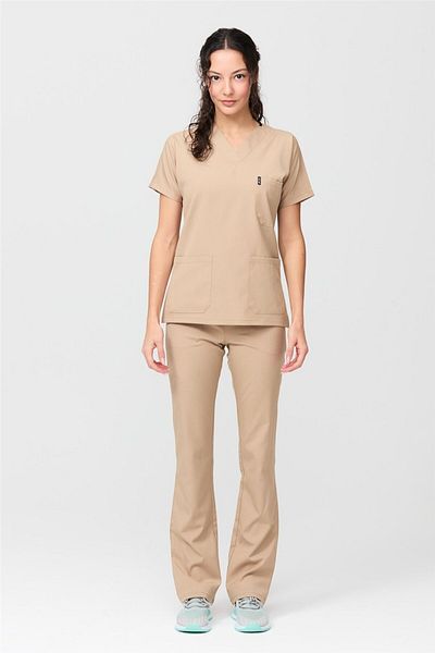 Çatı Medikal Happiness Spaniard - Set de uniforme pentru medic asistentă din lycra bej, uniformă pentru scrub și set chirurgical