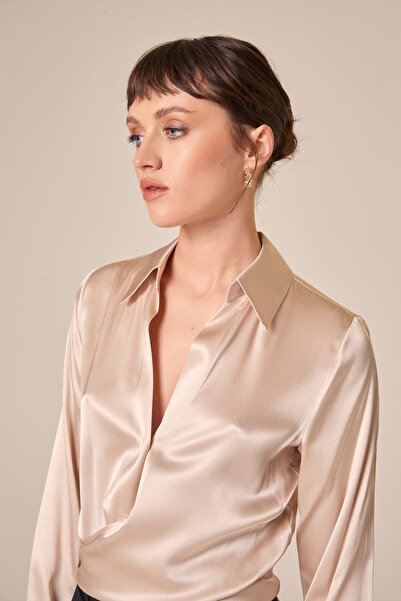 rue Tie-Up Silk Crop Stone Color Shirt Blouse