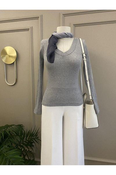 Moda Zeyn Γυναικεία μπλούζα με χοντρή ζώνη με λαιμόκοψη σε νέα σεζόν