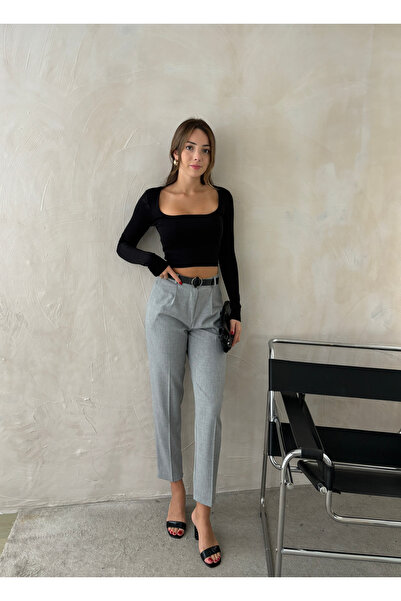Angel Mia Kemerli Gabardin Pantolon Gri