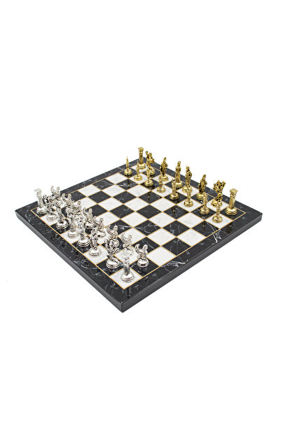 GGS GrandGiftStore Metal Satranç Taşları ve Ahşap Satranç Tahtası Mermer Desen Özel Satranç Takımı