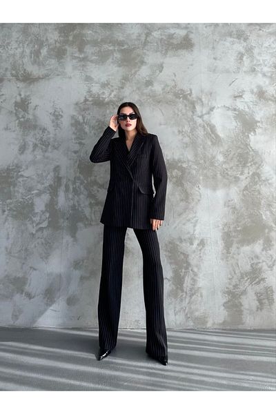 MYGİYİMİSTANBUL Jacket Vest Palazzo Pants Striped 3-Piece Suit