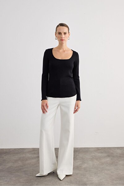 rue Μακρυμάνικη ελαστικό ύφασμα Μαύρη Βασική Μπλούζα