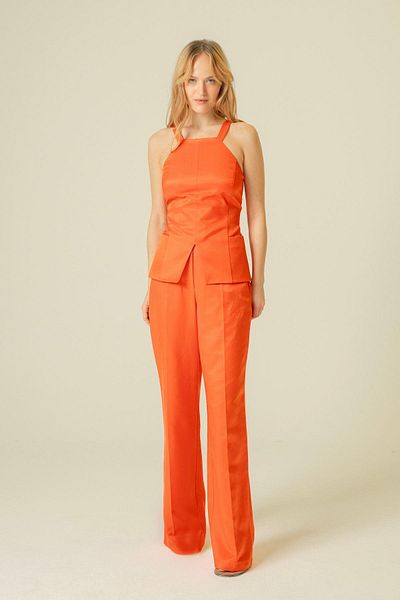 rue Coral Color Strappy Blouse - Back Button Detail