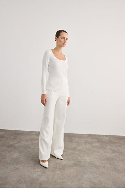 rue Μακρυμάνικη μπλούζα ελαστικό ύφασμα Ecru Basic