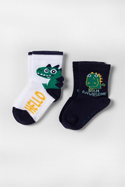 Katia&Bony Pack of 2 Teal Tales Dinosaur Baby Socks Navy Blue/White