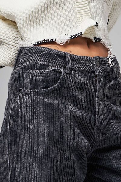 its basic Γυναικείο Anthracite Color Lora Loose Fit Παντελόνι Corduroy