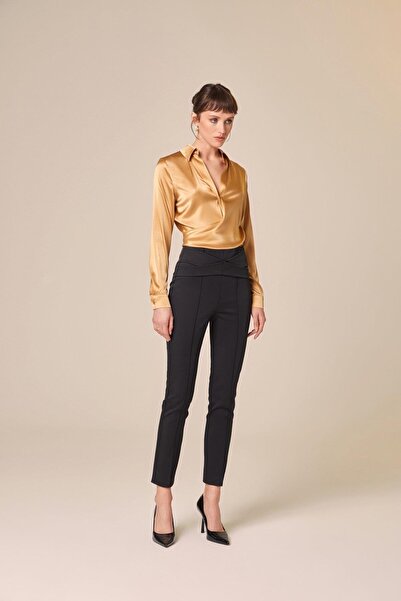 rue Tie-Up Silk Crop Gold Shirt Blouse