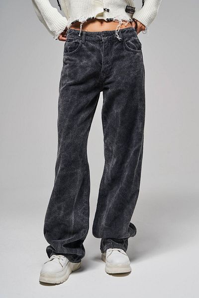 its basic Γυναικείο Anthracite Color Lora Loose Fit Παντελόνι Corduroy