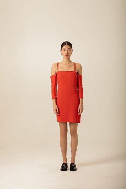 rue Red Crepe Mini Dress - Cross Strap Detail