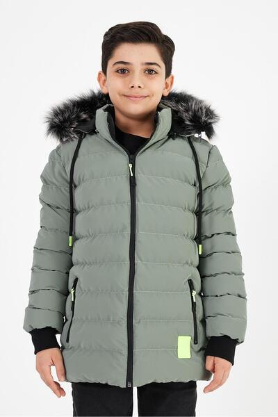 SİVAİST Palton și palton detașabil pentru băiat, verde deschis, din piele, di...
