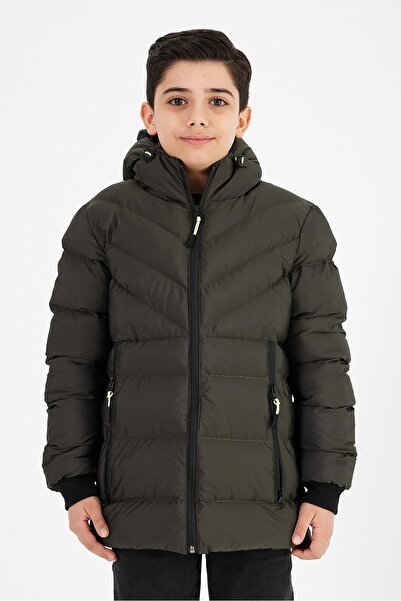 SİVAİST Палто и яке Green Boy's Fixed Hooded Puffer от кожена смес