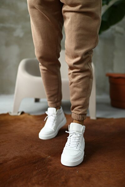 Serhat Özköroğlu - Beyaz Deri Flooter Bağcıklı Erkek Sneakers Bot