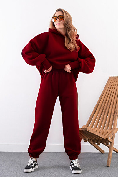 BayBayan Γυναικεία αθλητική φόρμα με κουκούλα καγκουρό με 3 κλωστές