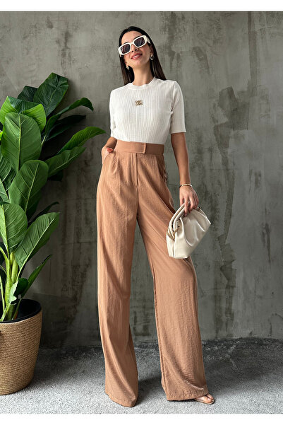 Angel Mia Pantaloni Zr cu velcro elastic de culoare camel