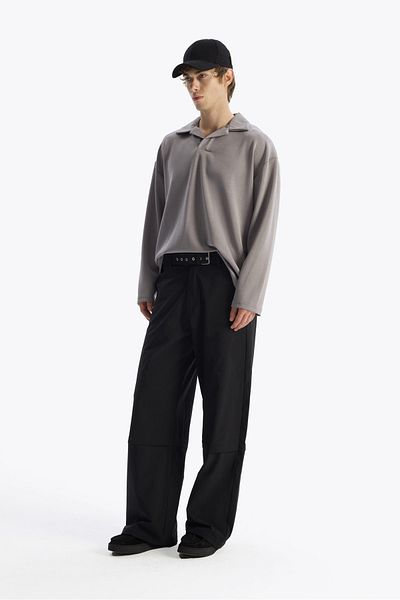 GIESTO Μπλουζάκι με γκρι Sailor Collar Draped