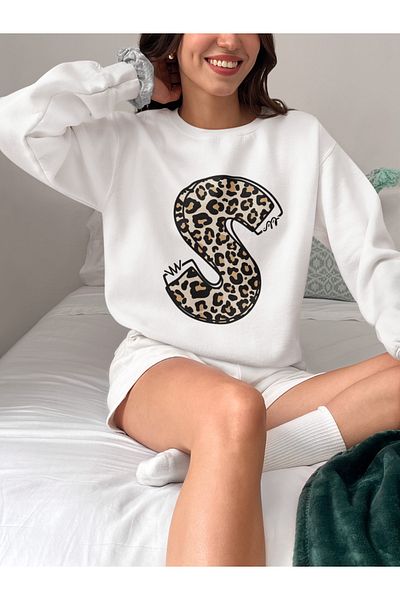 SUNFREE Λευκό υπερμεγέθη φούτερ Leopard Letter S
