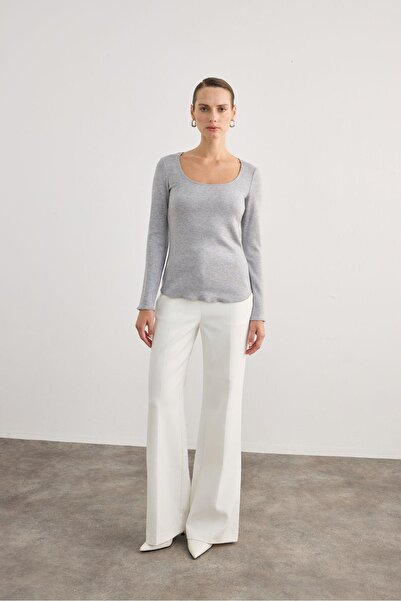 rue Μακρυμάνικη μπλούζα ελαστικό ύφασμα Γκρι Basic