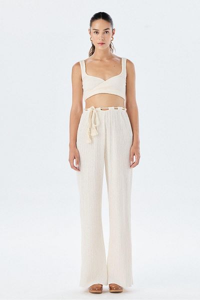Rue Studio Χοντρό λουράκι με τετράγωνο γιακά εκρού Crop Top