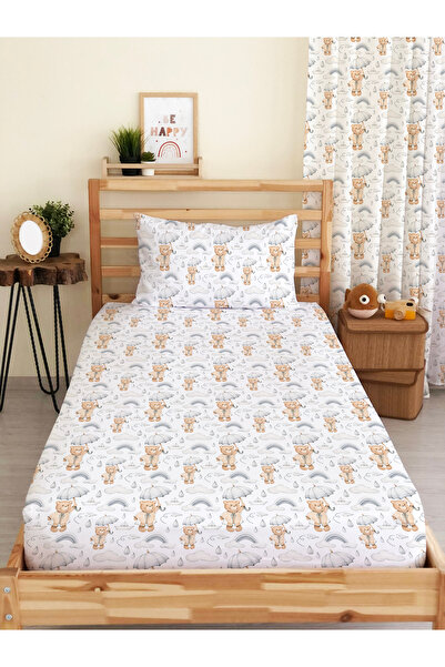 Evmila Set de cearșafuri alb cu model de pluș elastic