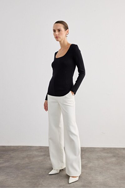 rue Μακρυμάνικη ελαστικό ύφασμα Μαύρη Βασική Μπλούζα