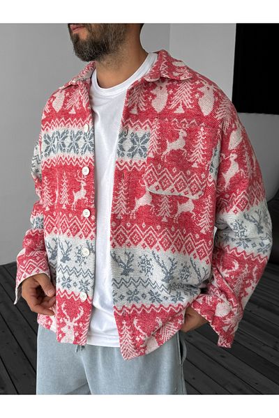 BYBASICMAN Red Christmas Patterned Lumberjack Shirt C-1728