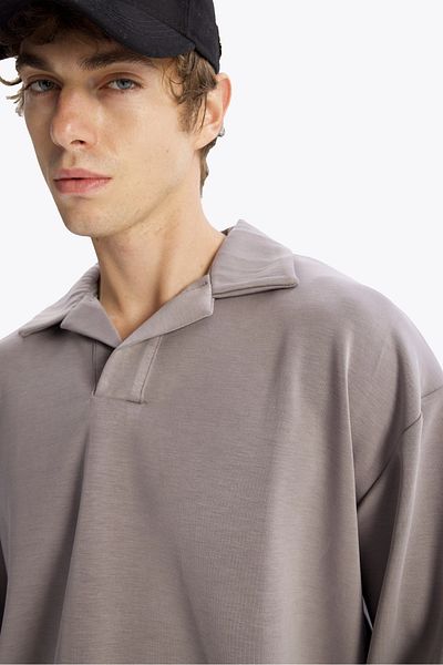 GIESTO Μπλουζάκι με γκρι Sailor Collar Draped