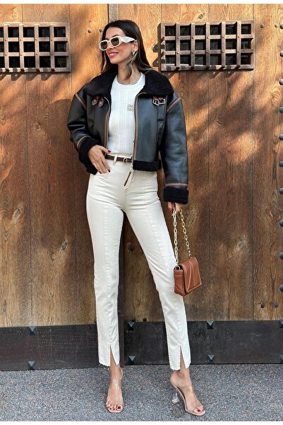 Angel Mia Ecru Cotton Stitching Detailed Trousers