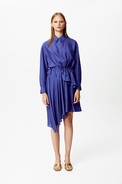 rue Rochie asimetrică bleumarin cu volan