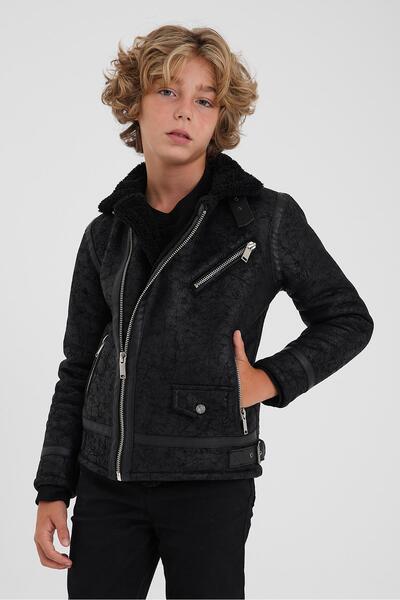 SİVAİST Jachetă și haină din piele Nappa neagră pentru băiat