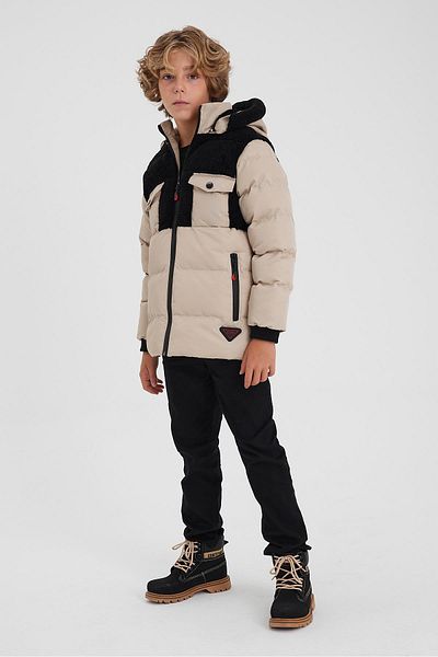 SİVAİST Furry Cream Puffer Jacket & Coat for Boy - Plush Detailed