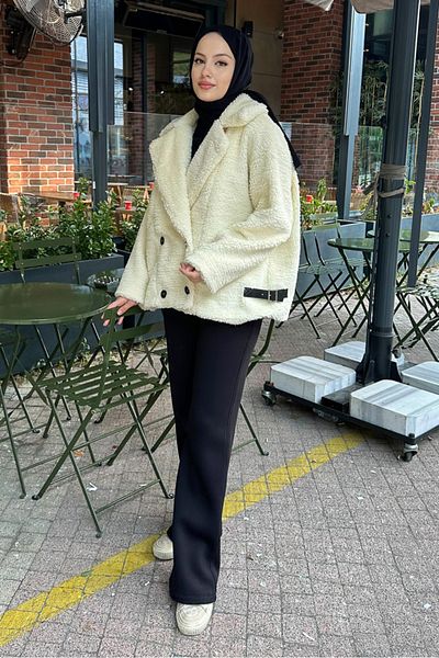 Oven Plush Coat with Jacket Collar - Ecru